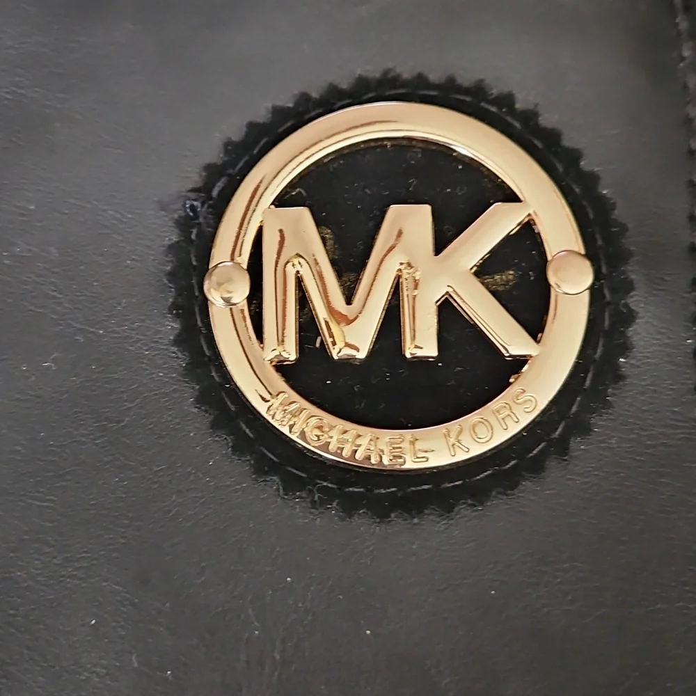 Michael Kors Tall Riding Boots Black Gold Logo Medallion Harness Buckle Sz 7
